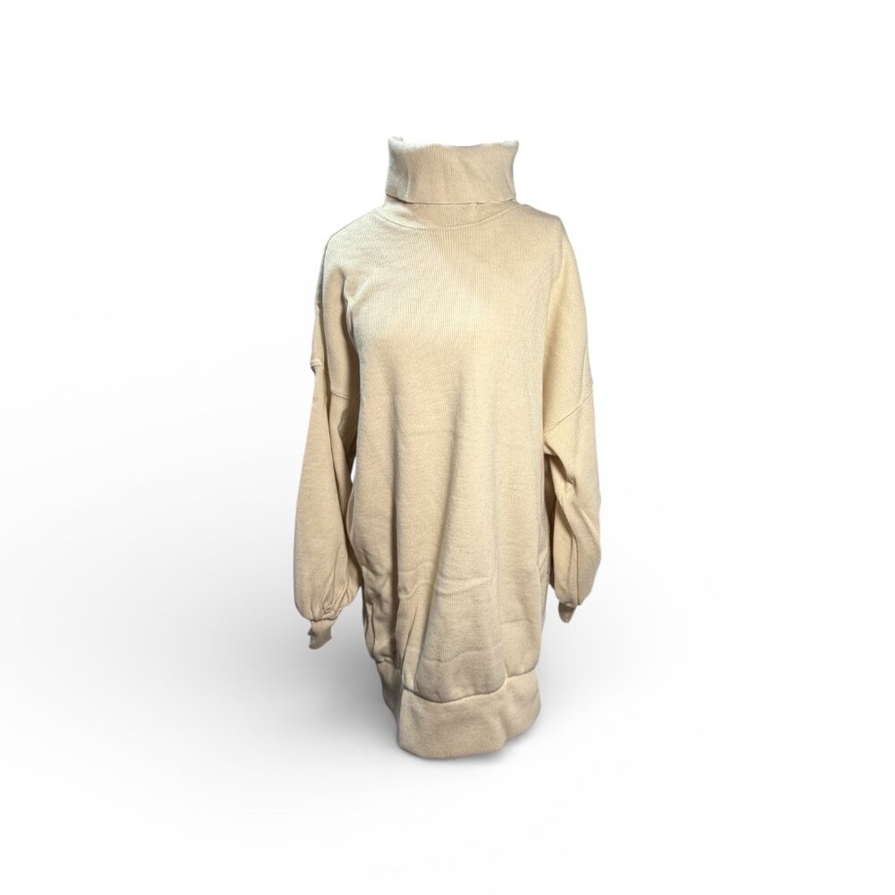 Choosy Oversized Boyfriend‎ Sweater Medium Cream Turtleneck Balloon Sleeve Cozy